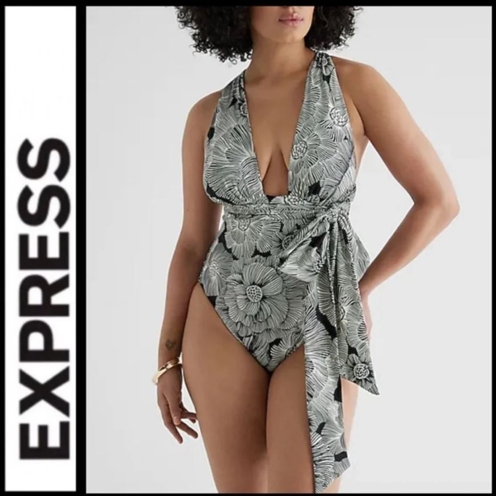 Express Body Contour Swimsuit Womens XS Black White Floral Multi-Way One Piece